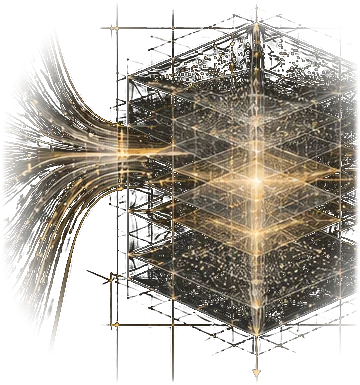 A layered translucent cube where the data threads converge into one synchronised episode.